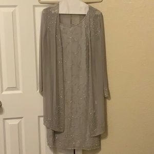 Grey 2 piece sleeveless dress with jacket